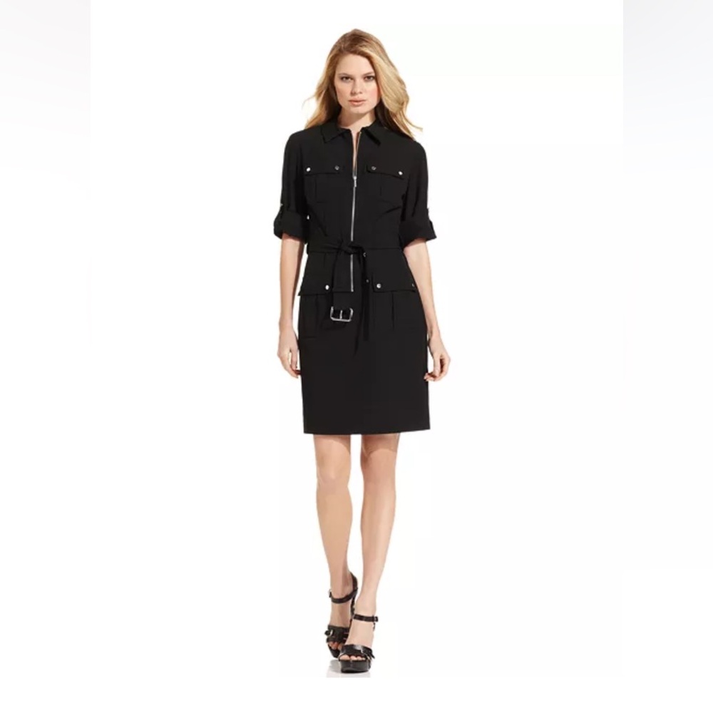 Michael Kors Utility Front Zip Black Shirt Dress